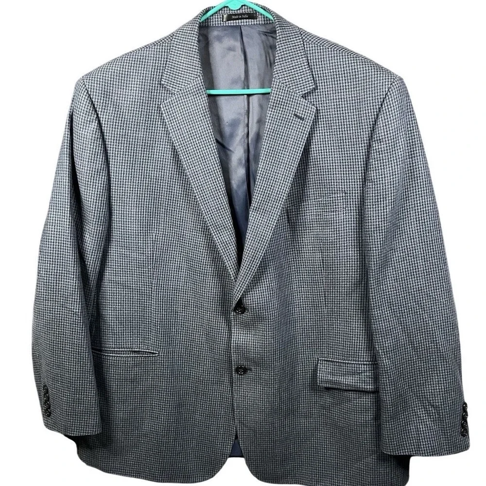 Ralph‎ Lauren Blazer Men 48R Blue Silk Wool Houndstooth Sport Coat Jacket